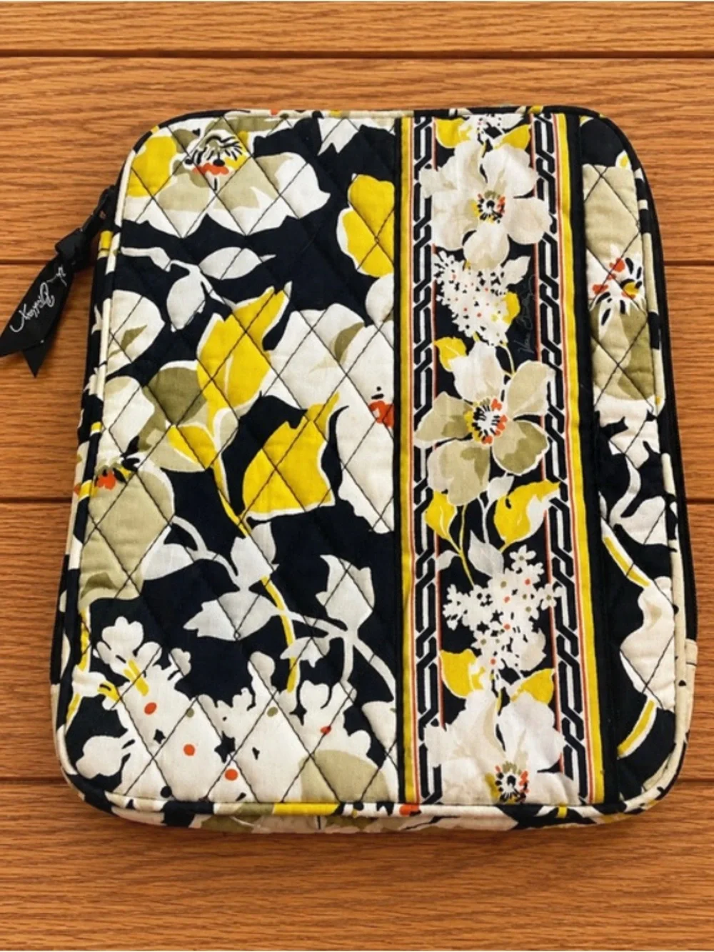 Vera Bradley Black, Yellow & White Quilted Floral Cosmetic Pouch